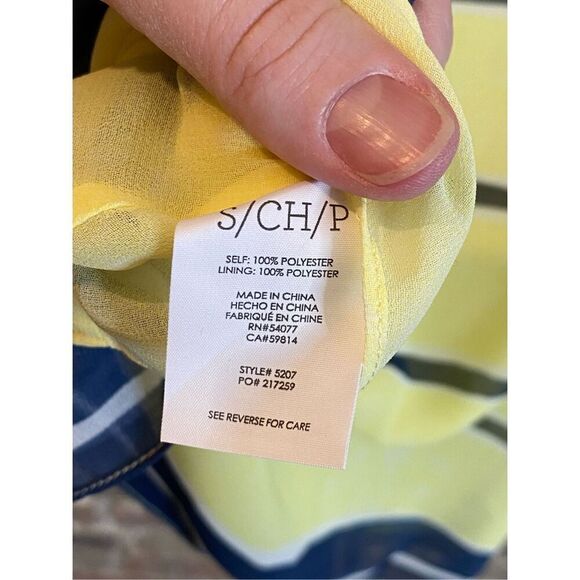 cabi Yellow/Blue Striped with Front Tie String Straps Sleeveless Blouse Women’s - Picture 4 of 7